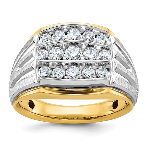 IBGoodman 14k Two-tone Men's Polished Satin and Grooved 3-Row Ring Mounting