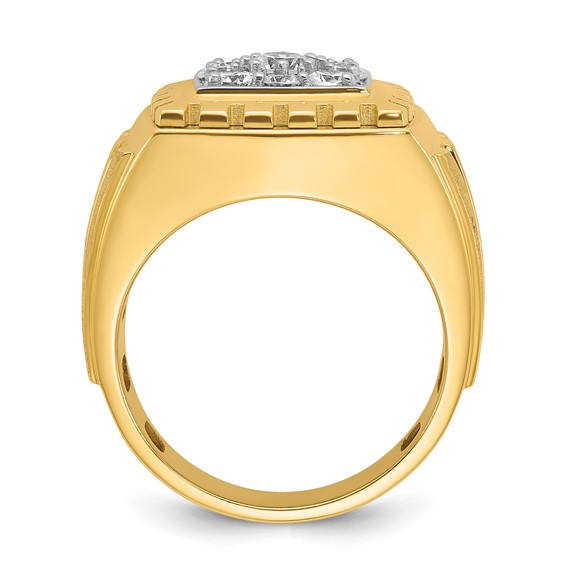 IBGoodman 14k Two-tone Men's Polished Satin and Grooved 1 Carat AA Quality Diamond Cluster Ring