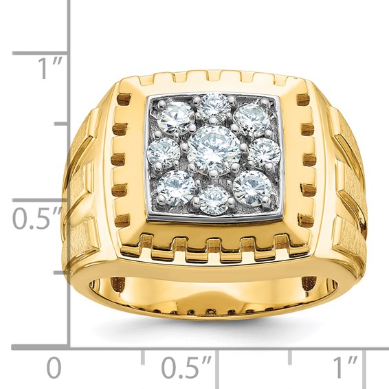 IBGoodman 14k Two-tone Men's Polished Satin and Grooved 1 Carat AA Quality Diamond Cluster Ring