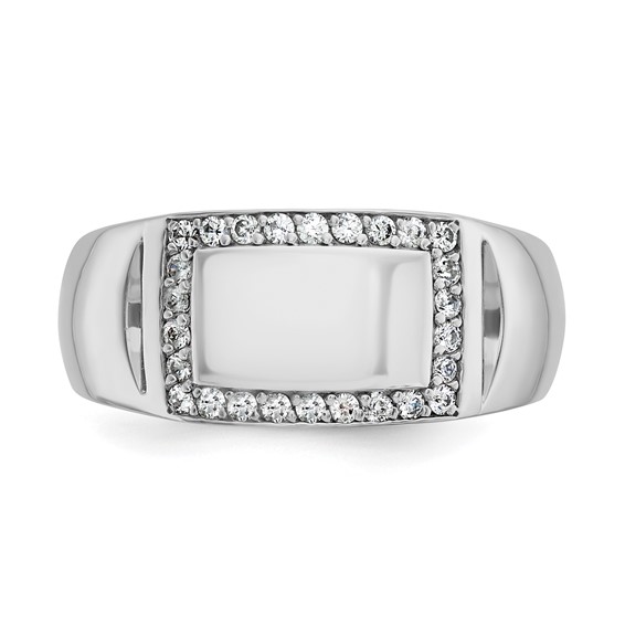 IB Goodman 14k White Gold Polished 3/8 Carat AA Diamond Rectangle Mens Signet Ring