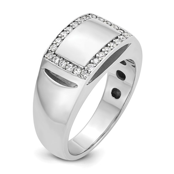 IB Goodman 14k White Gold Polished 3/8 Carat AA Diamond Rectangle Mens Signet Ring