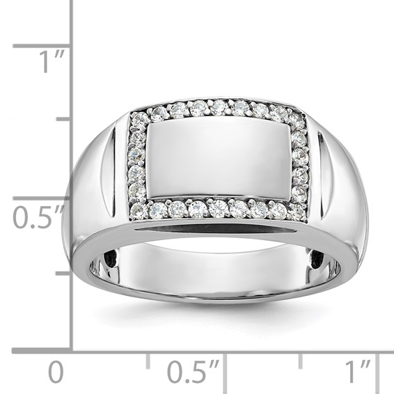 IB Goodman 14k White Gold Polished 3/8 Carat AA Diamond Rectangle Mens Signet Ring