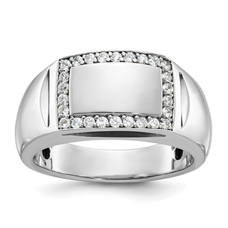IB Goodman 14k White Gold Polished 3/8 Carat AA Diamond Rectangle Mens Signet Ring