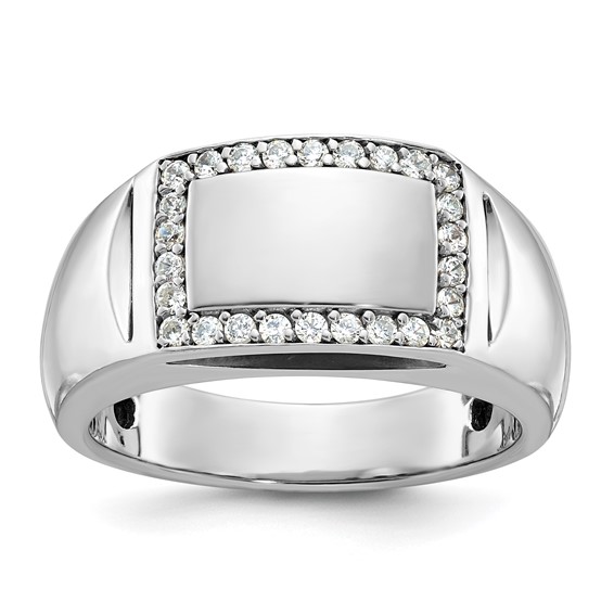 IB Goodman 14k White Gold Polished 3/8 Carat AA Diamond Rectangle Mens Signet Ring