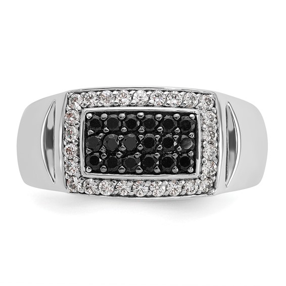 IBGoodman 14k White Gold 3/4 carat Lab Grown Diamond VS/SI+ G+ and Black Mined Diamond Complete Rectangle Cluster Men's Ring