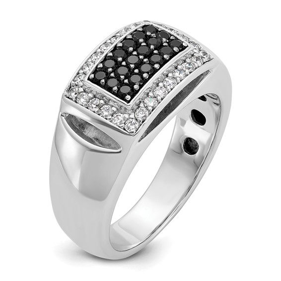 IBGoodman 14k White Gold 3/4 carat Lab Grown Diamond VS/SI+ G+ and Black Mined Diamond Complete Rectangle Cluster Men's Ring