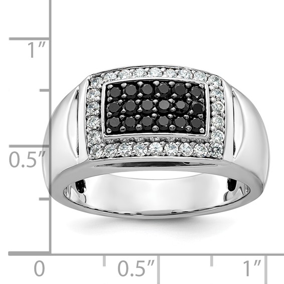 IBGoodman 14k White Gold Men's Polished and Cut-Out 3/4 Carat AA Quality Black and White Diamond Rectangle Ring