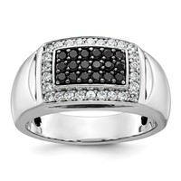 IBGoodman 14K White Gold 0.75 Carat Lab Grown Diamond VS SI+ G+ and Black Mined Diamond Complete Rectangle Cluster Men's Ring view 1