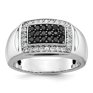 IBGoodman 14k White Gold 3/4 carat Lab Grown Diamond VS/SI+ G+ and Black Mined Diamond Complete Rectangle Cluster Men's Ring