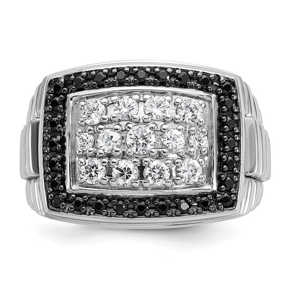 IBGoodman 14k White Gold 1 carat Lab Grown Diamond VS/SI+ G+ and Black Mined Diamond Complete Cluster Men's Ring