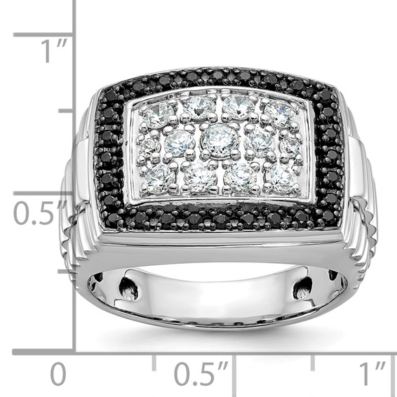IBGoodman 14k White Gold Men's Polished and Textured 1 Carat Black and White Diamond Cluster Ring