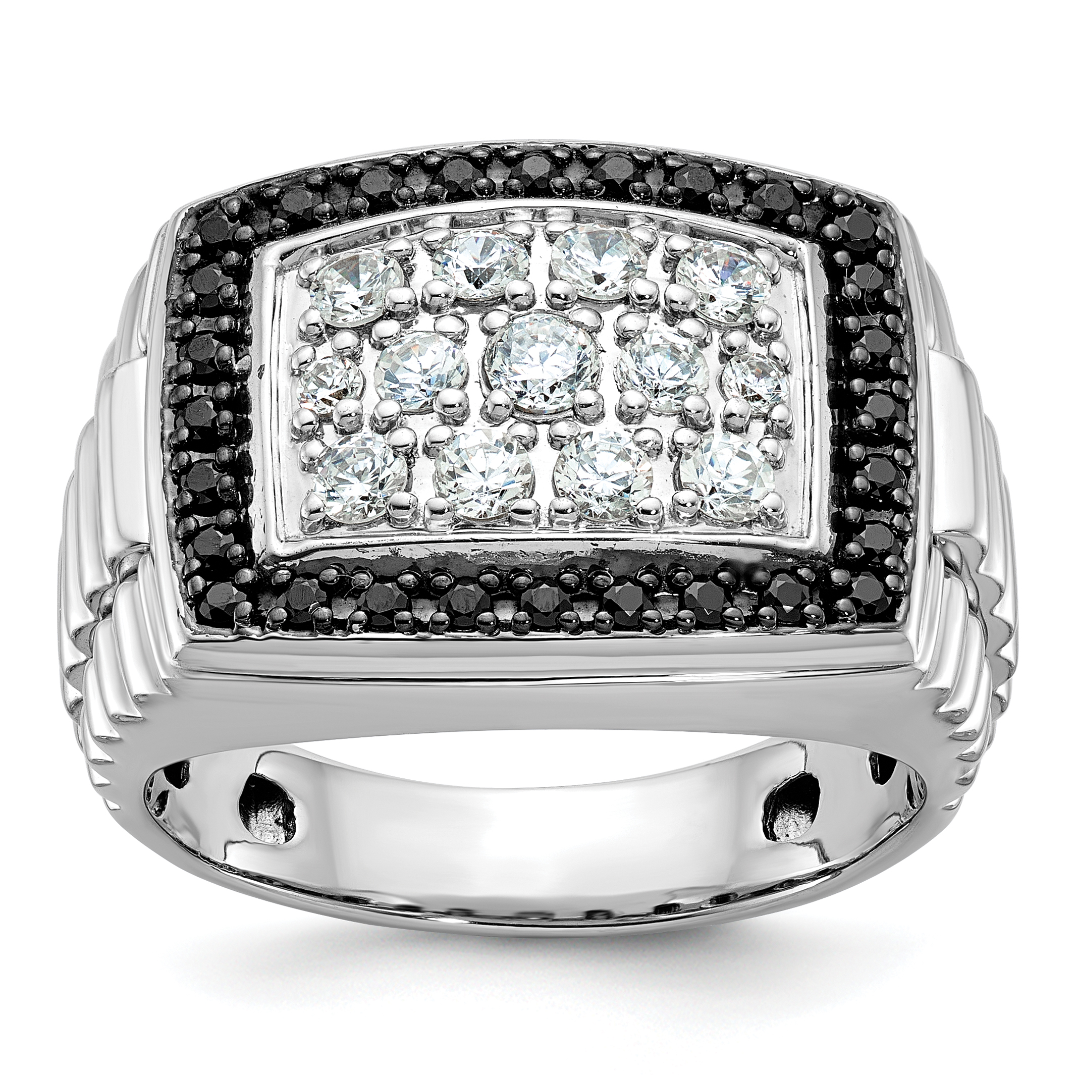 IBGoodman 14k White Gold Men's Polished and Textured 1 Carat Black and ...