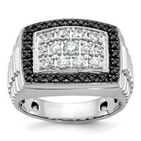 IBGoodman 14K White Gold 1 Carat Lab Grown Diamond VS SI+ G+ and Black Mined Diamond Complete Cluster Men's Ring view 1