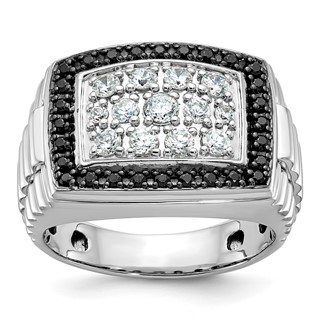 IBGoodman 14k White Gold 1 carat Lab Grown Diamond VS/SI+ G+ and Black Mined Diamond Complete Cluster Men's Ring