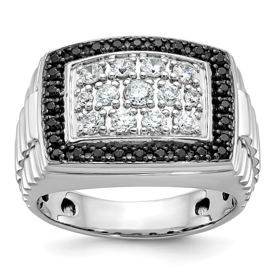 IBGoodman 14k White Gold 1 carat Lab Grown Diamond VS/SI+ G+ and Black Mined Diamond Complete Cluster Men's Ring