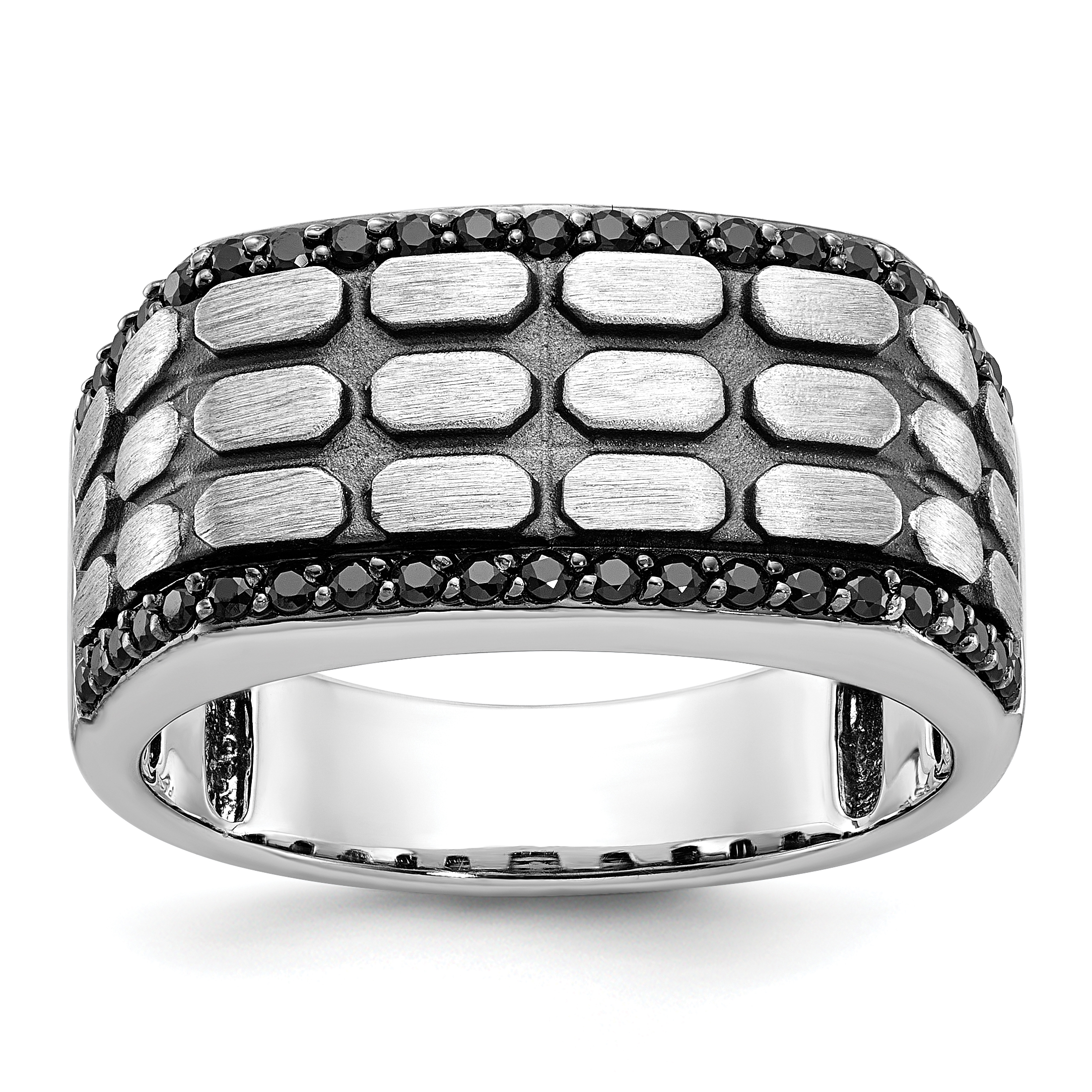 IBGoodman 14k White Gold with Black Rhodium Men's Polished Satin and Cobblestone Textured 3/8 Carat Black Diamond Ring (B59089-4WBK)