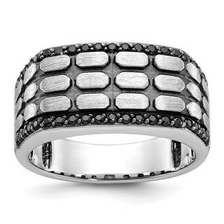 IBGoodman 14k White Gold with Black Rhodium Men's Polished Satin and Cobblestone Textured 3/8 Carat Black Diamond Ring