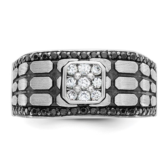 IBGoodman 14k White Gold Men's Polished Satin and Cobblestone Textured Ring Mounting