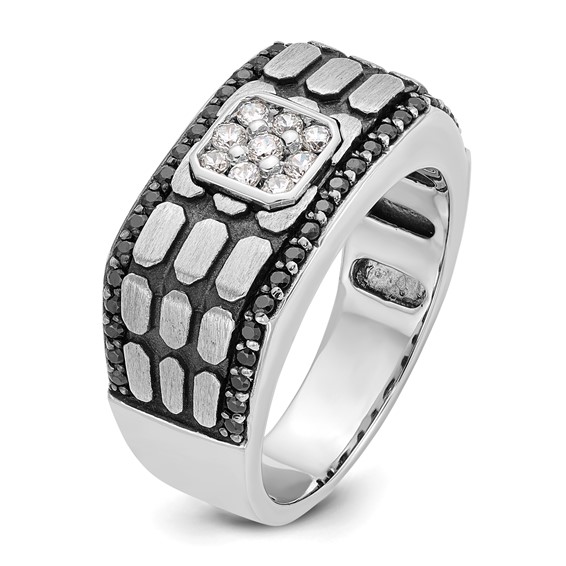 IBGoodman 14k White Gold Men's Polished Satin and Cobblestone Textured Ring Mounting
