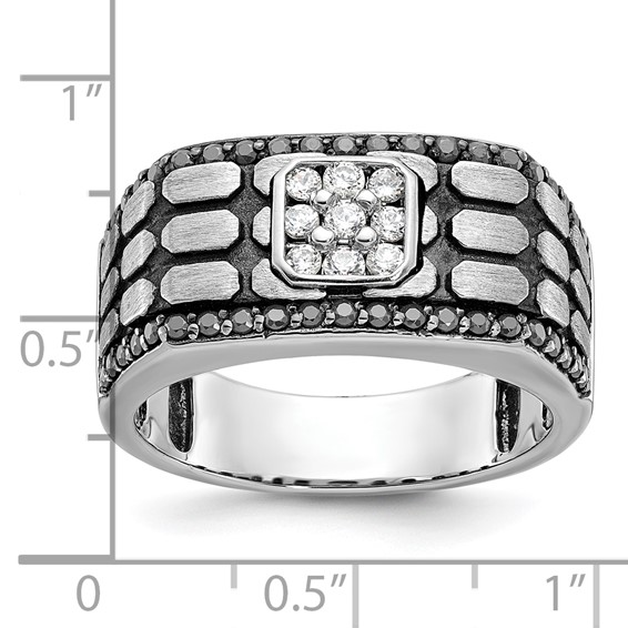 IBGoodman 14k White Gold Men's Polished Satin and Cobblestone Textured Ring Mounting