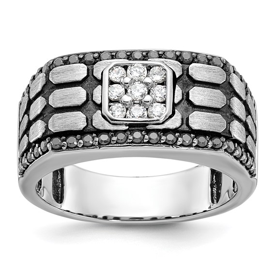 IBGoodman 14k White Gold Men's Polished Satin and Cobblestone Textured Ring Mounting