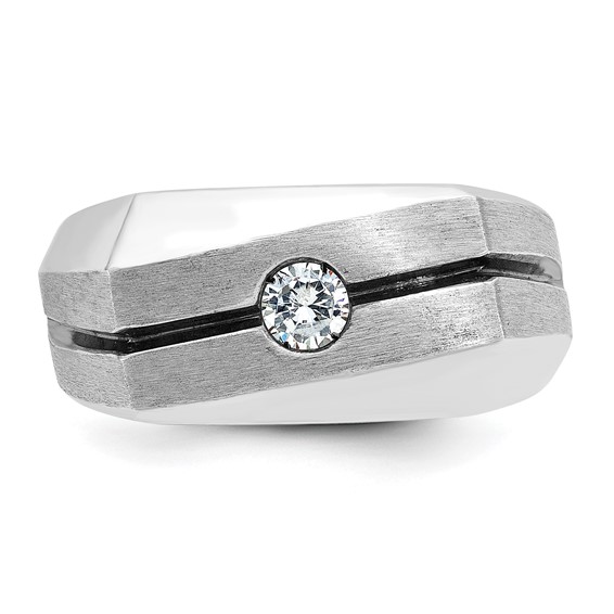 IB Goodman 14k White Gold with Black Rhodium Mens Satin 1/5 carat Diamond Complete Ring