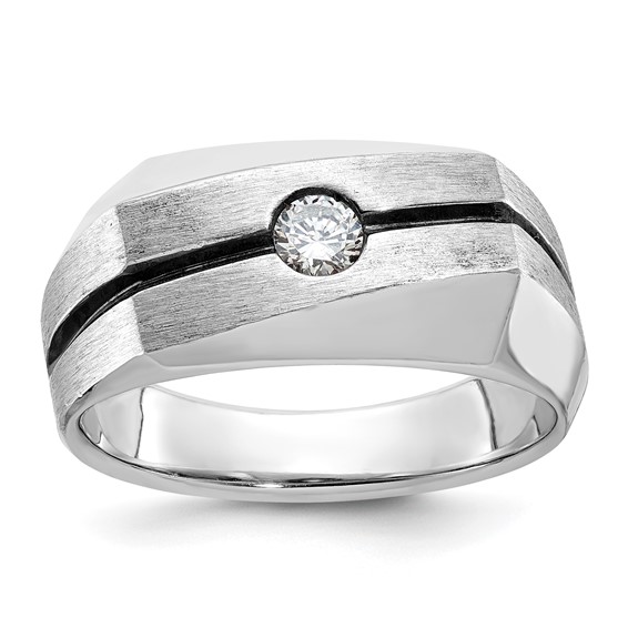 IB Goodman 14k White Gold with Black Rhodium Mens Satin 1/5 carat Diamond Complete Ring