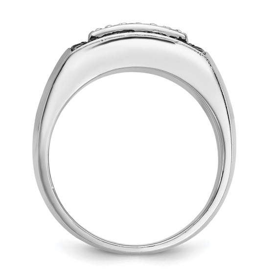 IBGoodman 14k White Gold Men's Polished 1 Carat Black and White Diamond Rectangular Cluster Ring