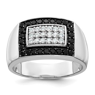 IBGoodman 14k White Gold Men's Polished 1 Carat Black and White Diamond Rectangular Cluster Ring