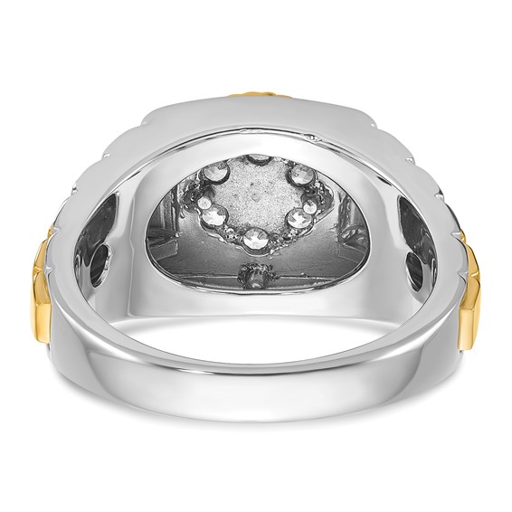 IBGoodman 14k Two-tone Men's Polished Satin and Diamond-cut Round 1/2 Carat AA Quality Diamond Cluster Ring