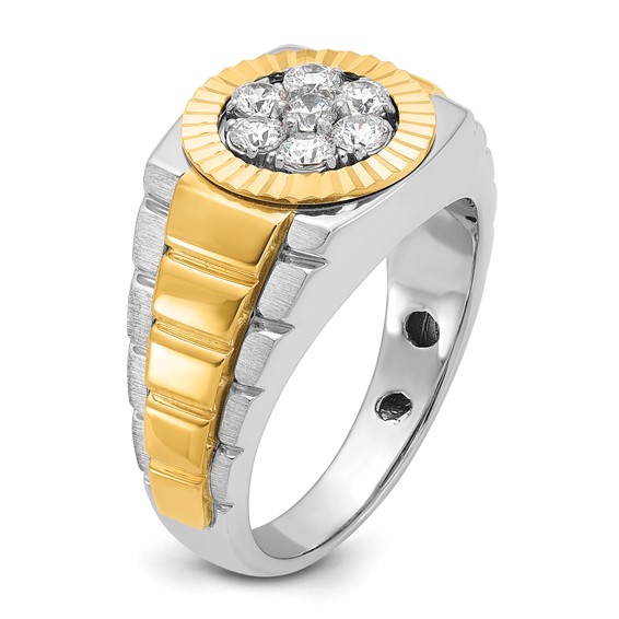 IBGoodman 14k Two-tone Men's Polished Satin and Diamond-cut Round 1/2 Carat AA Quality Diamond Cluster Ring