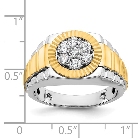 IBGoodman 14k Two-tone Men's Polished Satin and Diamond-cut Round 1/2 Carat AA Quality Diamond Cluster Ring