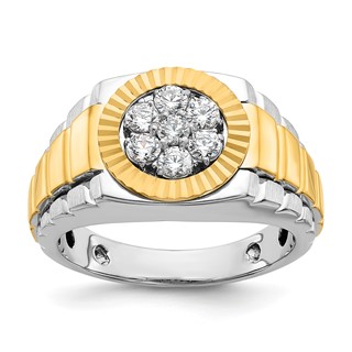 IBGoodman 14k Two-tone Men's Polished Satin and Diamond-cut Round 1/2 Carat AA Quality Diamond Cluster Ring
