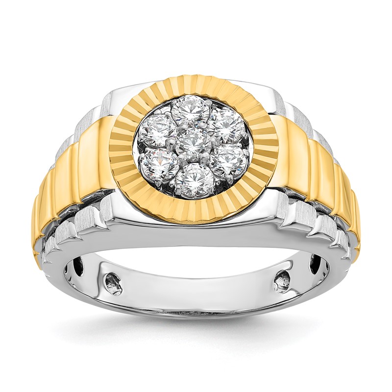 IBGoodman 14k Two-Tone 1/2 carat Lab Grown Diamond VS/SI+ G+ Complete Ribbed Men's Cluster Ring