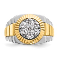 IBGoodman 14K Two-Tone 1 Carat Lab Grown Diamond VS SI+ G+ Complete Ribbed Men's Cluster Ring view 4
