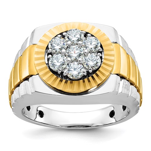 IBGoodman 14K Two-Tone 1 Carat Lab Grown Diamond VS SI+ G+ Complete Ribbed Men's Cluster Ring