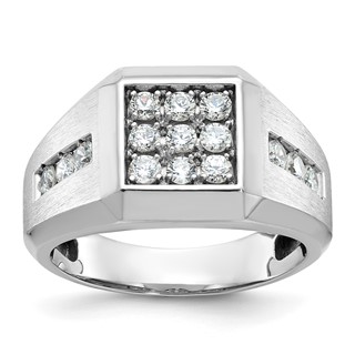 IBGoodman 14k White Gold Men's Polished and Satin 1 Carat A Quality Diamond Square Cluster Ring