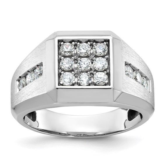 IBGoodman 14k White Gold Men's Polished and Satin 1 Carat A Quality Diamond Square Cluster Ring