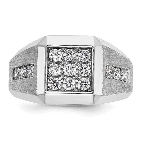 IBGoodman 14k White Gold Men's Polished and Satin 1 Carat AA Quality Diamond Square Cluster Ring