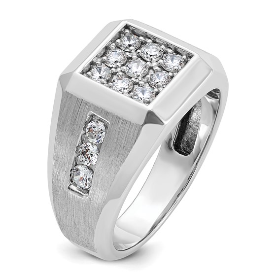 IBGoodman 14k White Gold Men's Polished and Satin 1 Carat AA Quality Diamond Square Cluster Ring