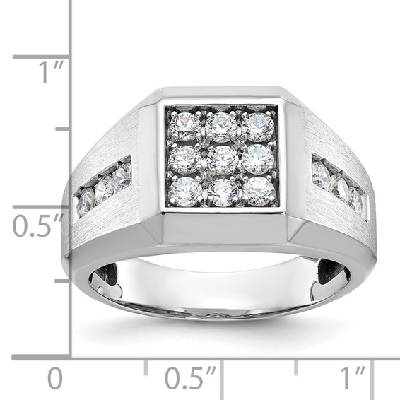 IBGoodman 14k White Gold Men's Polished and Satin 1 Carat AA Quality Diamond Square Cluster Ring