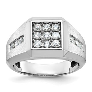 IBGoodman 14k White Gold Men's Polished and Satin 1 Carat AA Quality Diamond Square Cluster Ring