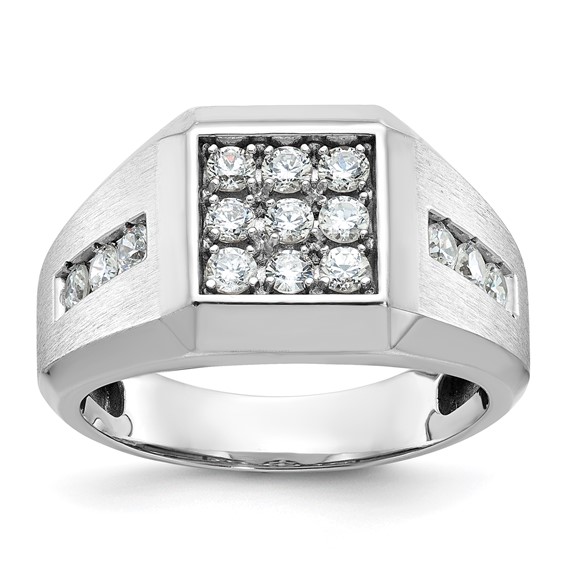 IBGoodman 14k White Gold Men's Polished and Satin 1 Carat AA Quality Diamond Square Cluster Ring