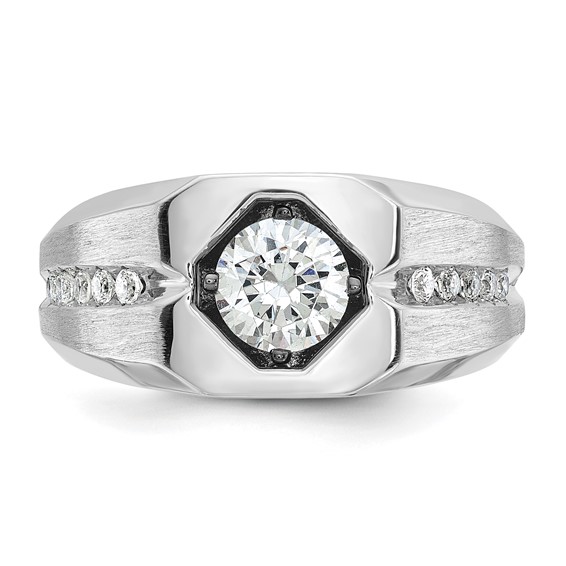 IBGoodman 14k White Gold 1 1/5 carat Lab Grown Diamond VS/SI+ G+ Complete Polished and Satin Men's Ring