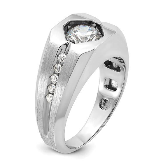 IBGoodman 14k White Gold 1 1/5 carat Lab Grown Diamond VS/SI+ G+ Complete Polished and Satin Men's Ring