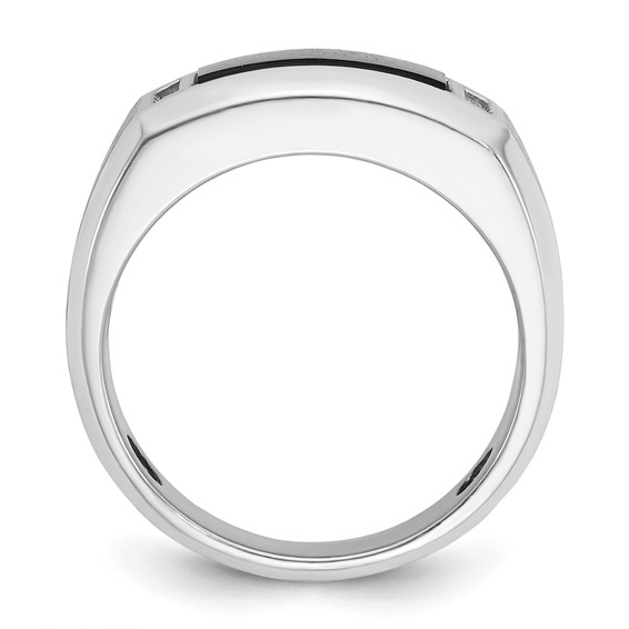 IB Goodman 14k White Gold Mens Satin Rectangle Onyx and 1/15 carat Diamond Complete Ring
