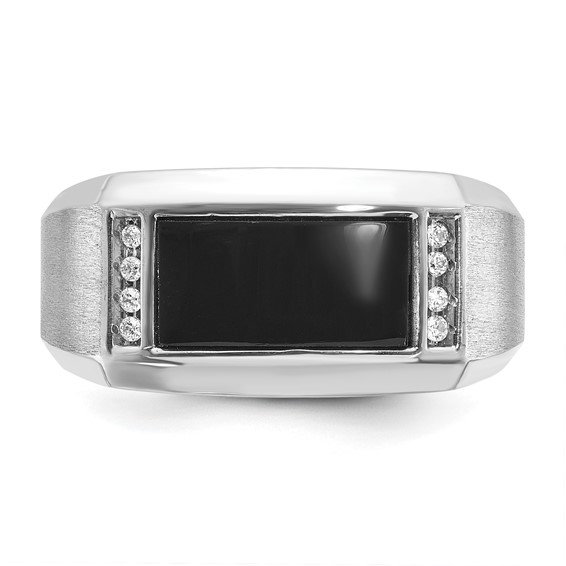 IB Goodman 14k White Gold Mens Satin Rectangle Onyx and 1/15 carat Diamond Complete Ring