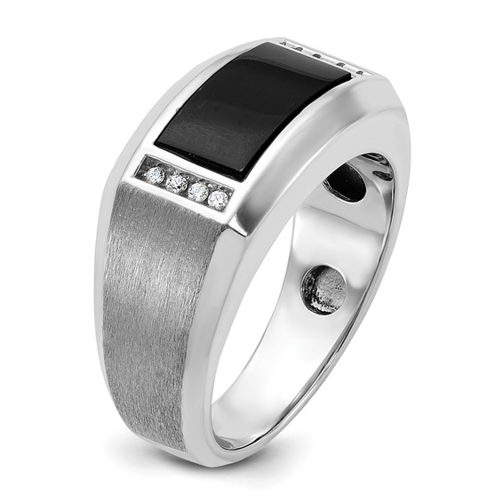 IB Goodman 14k White Gold Mens Satin Rectangle Onyx and 1/15 carat Diamond Complete Ring