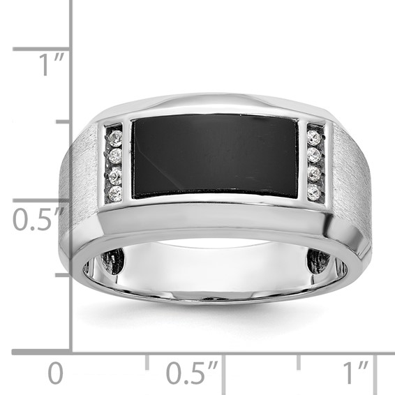 IB Goodman 14k White Gold Mens Satin Rectangle Onyx and 1/15 carat Diamond Complete Ring