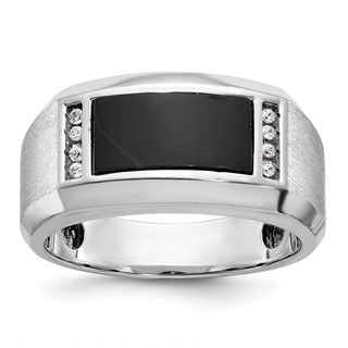 IB Goodman 14k White Gold Mens Satin Rectangle Onyx and 1/15 carat Diamond Complete Ring